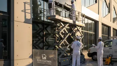 Professional commercial painters finishing office exterior in Jacksonville, FL