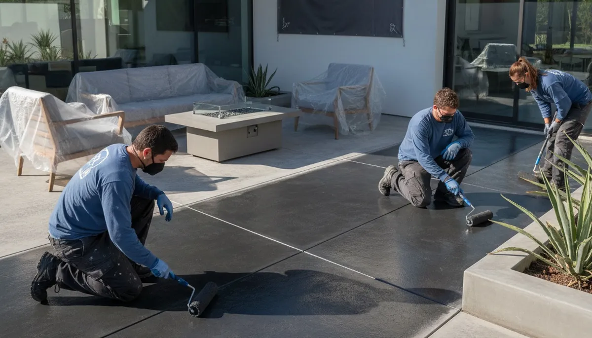 Professional concrete staining on outdoor patio in Jacksonville FL by expert house painters