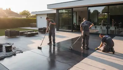 Professional concrete staining on Jacksonville FL patio by expert house painters