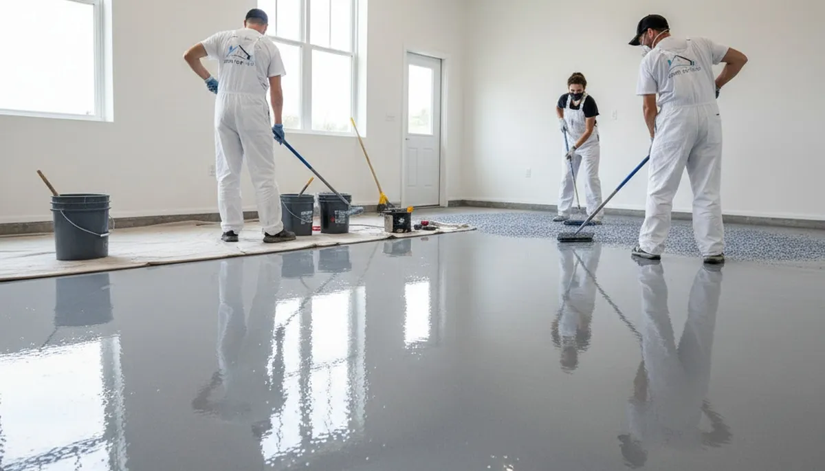 Epoxy garage floor coating by professional house painters in Jacksonville, FL for durable finish