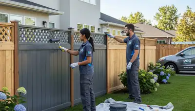 Professional fence painting in Jacksonville FL by expert house painters protecting wood from sun and salt air