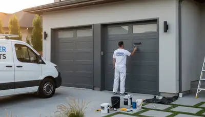 Professional garage door painting in Jacksonville FL by expert house painters enhancing curb appeal