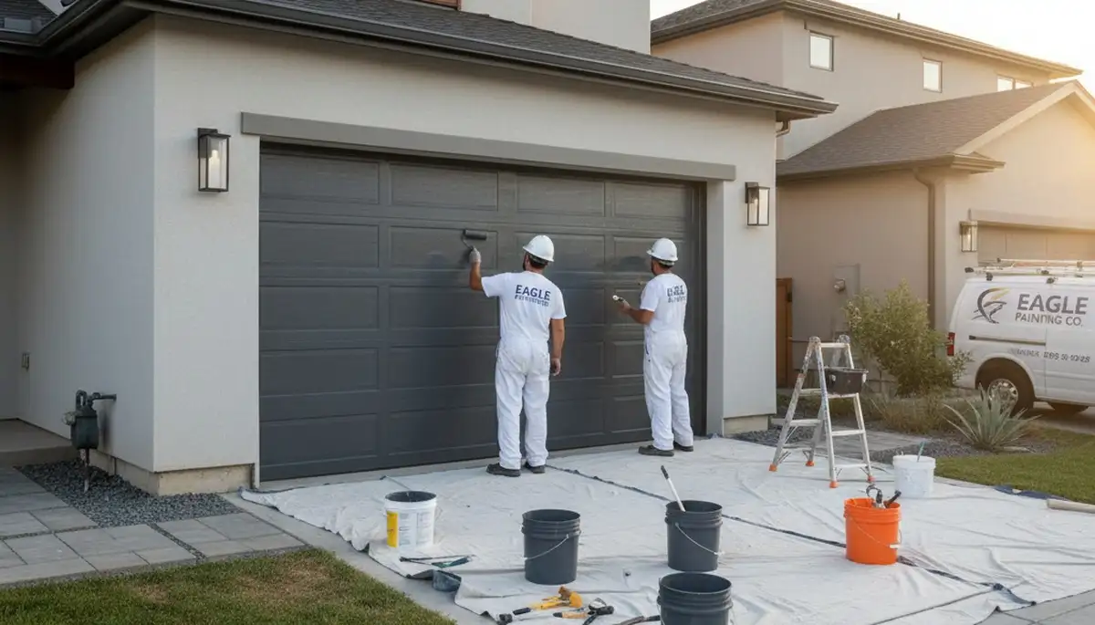 Professional garage door painting by house painters in Jacksonville, FL for lasting curb appeal