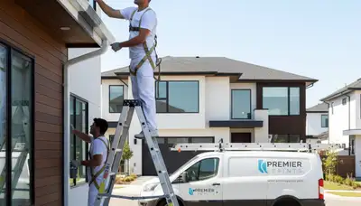 Professional gutter painting on a Jacksonville FL home by local house painters protecting against sun and salt