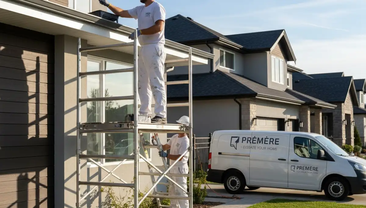 Professional gutter painting on a Jacksonville FL home by expert house painters
