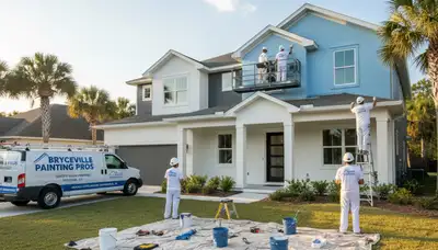 Professional house painters working on exterior home repaint in Jacksonville FL