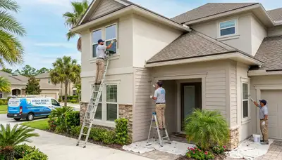 Professional house painters working on exterior home in Jacksonville, FL