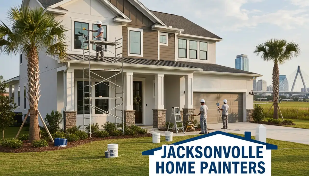 Professional house painters working on exterior home painting in Jacksonville FL