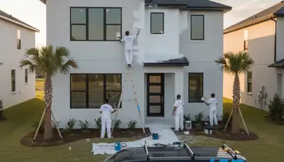 Professional house painters working on home exterior in Jacksonville, FL