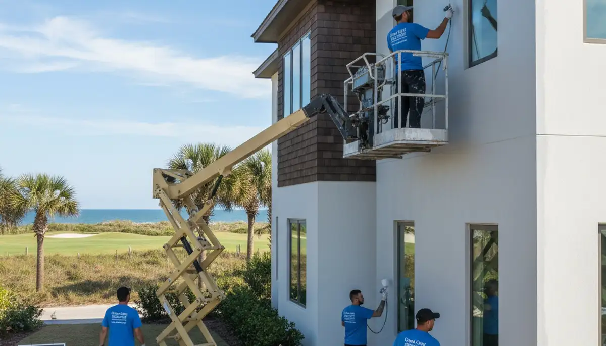 Professional house painters working on residential exterior in Jacksonville FL