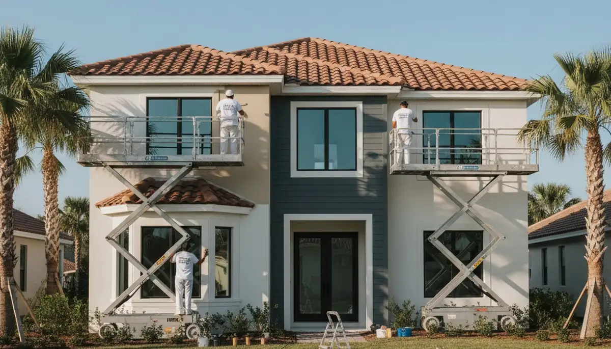Professional house painters working on exterior home painting in Jacksonville FL