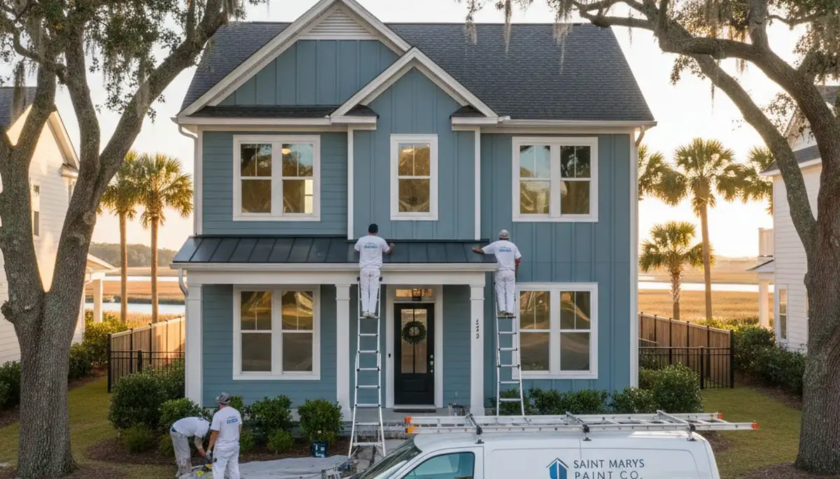 Professional house painters working on residential exterior in Jacksonville, FL