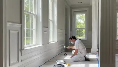 Professional interior trim painting with crisp lines and detailed finish in a Jacksonville, FL home