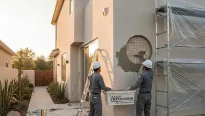 Professional stucco repair by house painters in Jacksonville, FL restoring cracked exterior walls