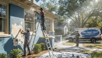 Professional surface prep for exterior painting on Jacksonville, FL home by expert house painters
