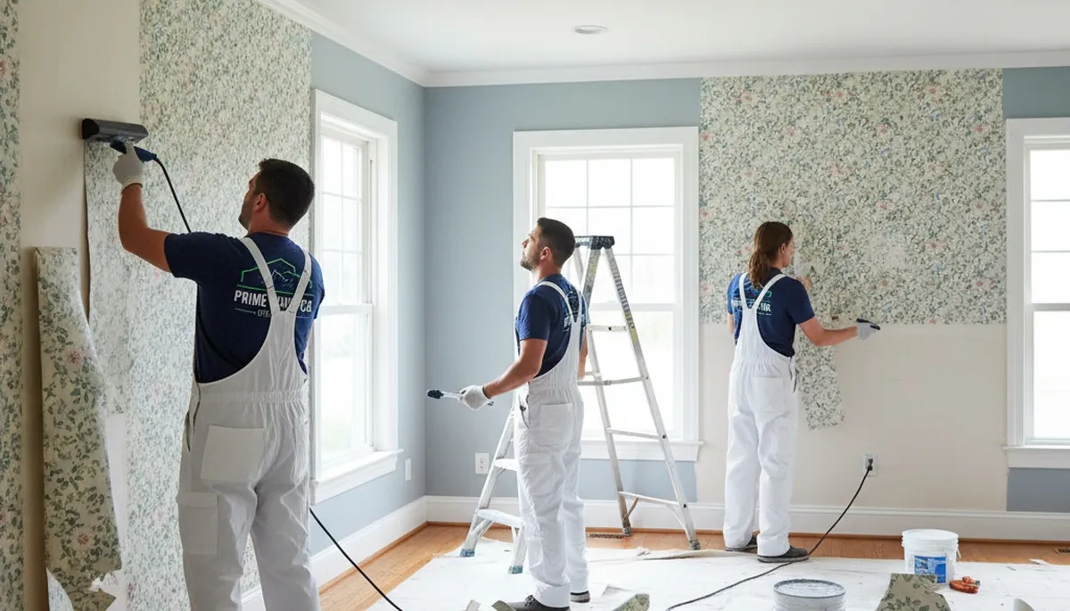 Professional wallpaper removal service in Jacksonville FL preparing interior walls for new paint