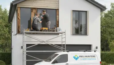 Professional wood rot repair by house painters in Jacksonville, FL restoring damaged exterior wood